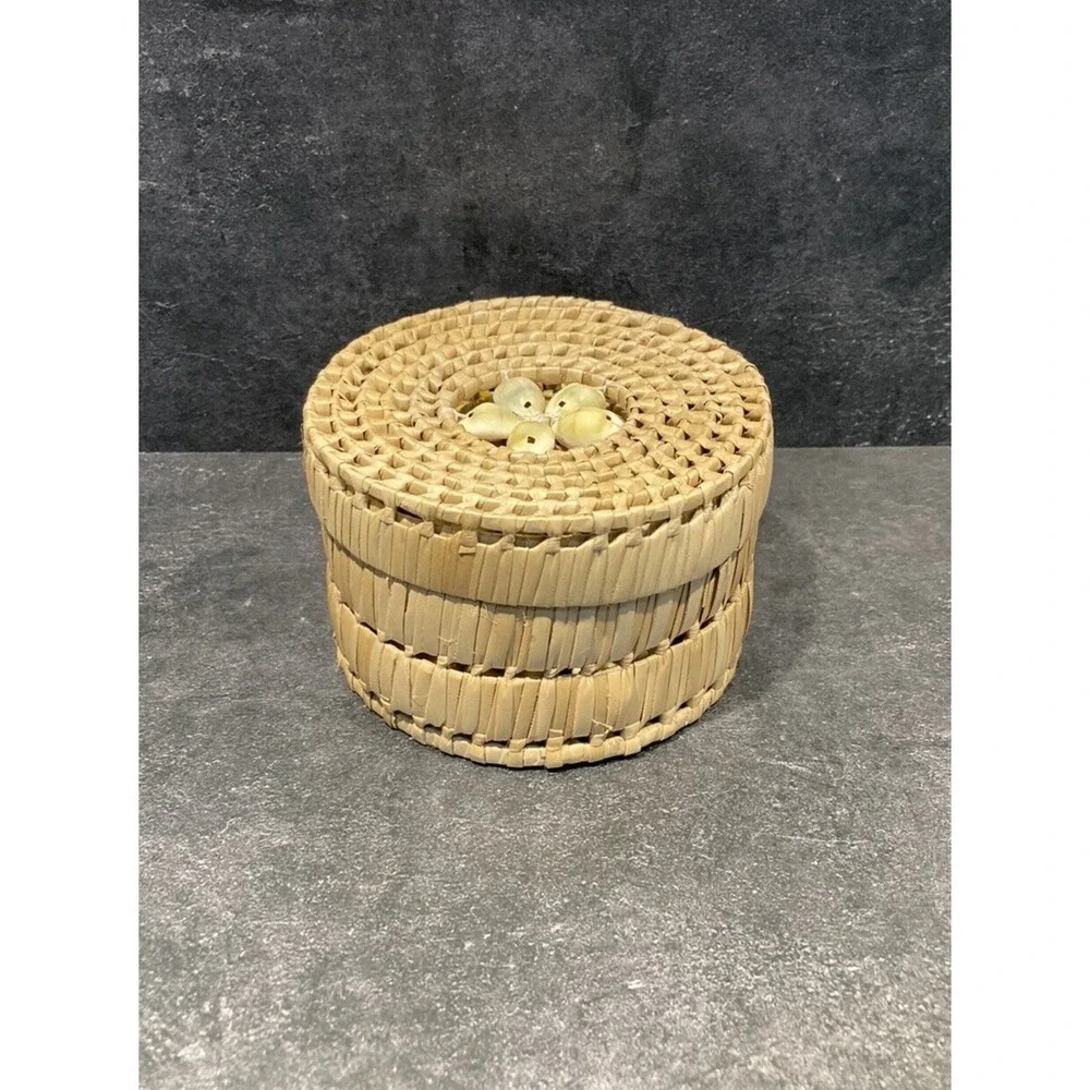 Coasters Seashells Woven Grass Basket W/lid Boho Coastal Beach Tiki Bar Set of 6